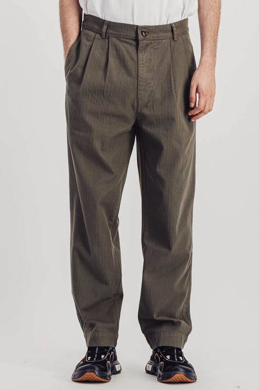 Parages - Trouser Double Pleats Herringbone Olive