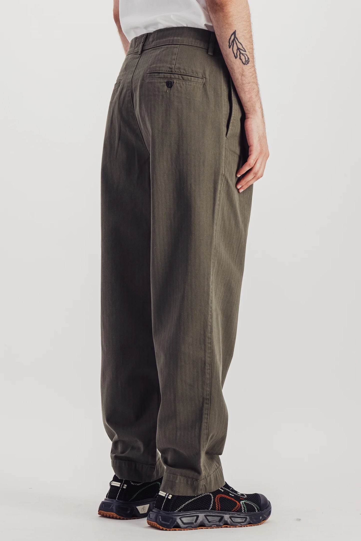 Parages - Trouser Double Pleats Herringbone Olive